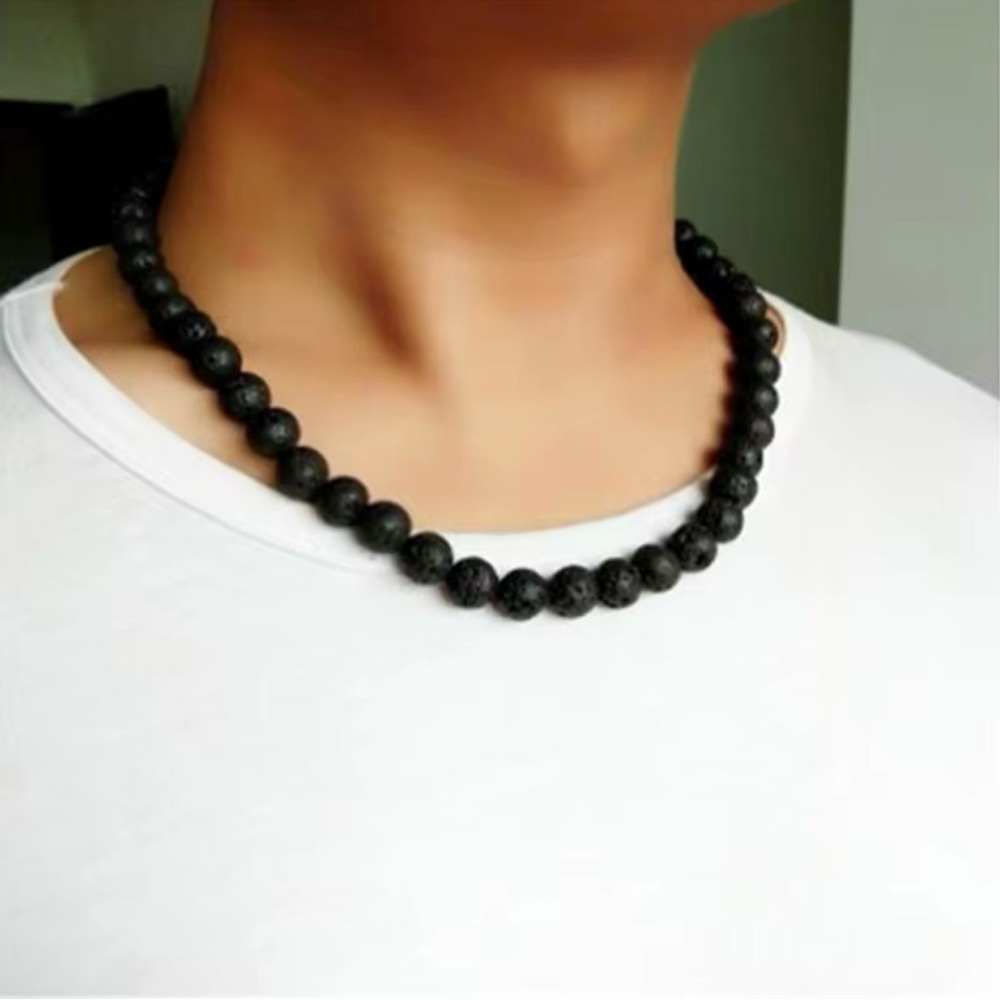 Men 8mm Black Lava Necklace 21.5” inches